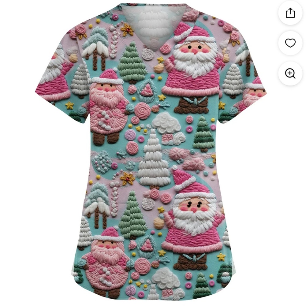 Iaqnaocc Christmas Womens Scrub Tops Plus Size V-Neck Xmas Tree Size Large